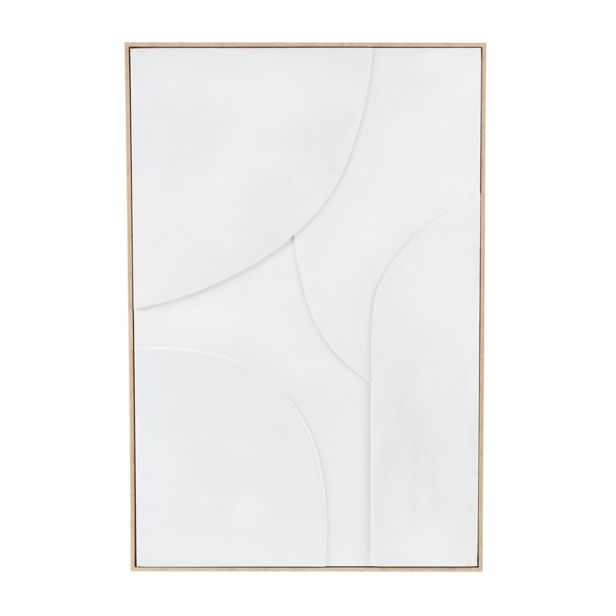 33" x 49", White Wooden Geometric Home Wall Décor with Abstract Circles and Brown Wooden Frame
